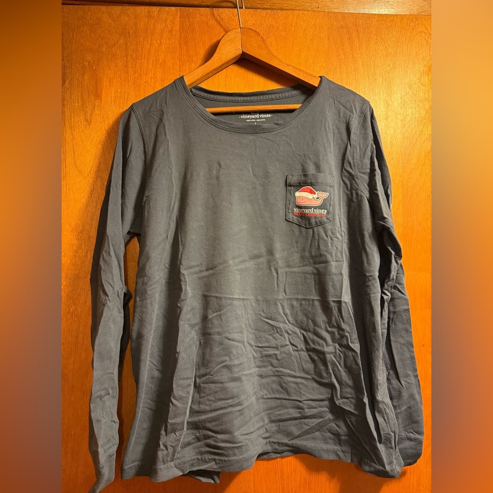 Vineyard Vines Women’s Blue Long Sleeve Merry Christmas Shirt